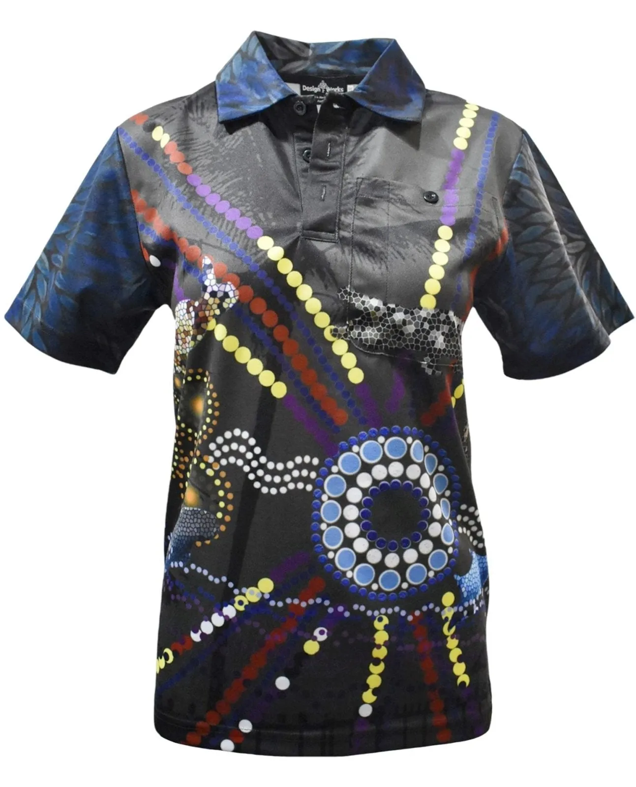 Adult Short Sleeve Indigenous Camping Fishing Shirt - Indie Blue