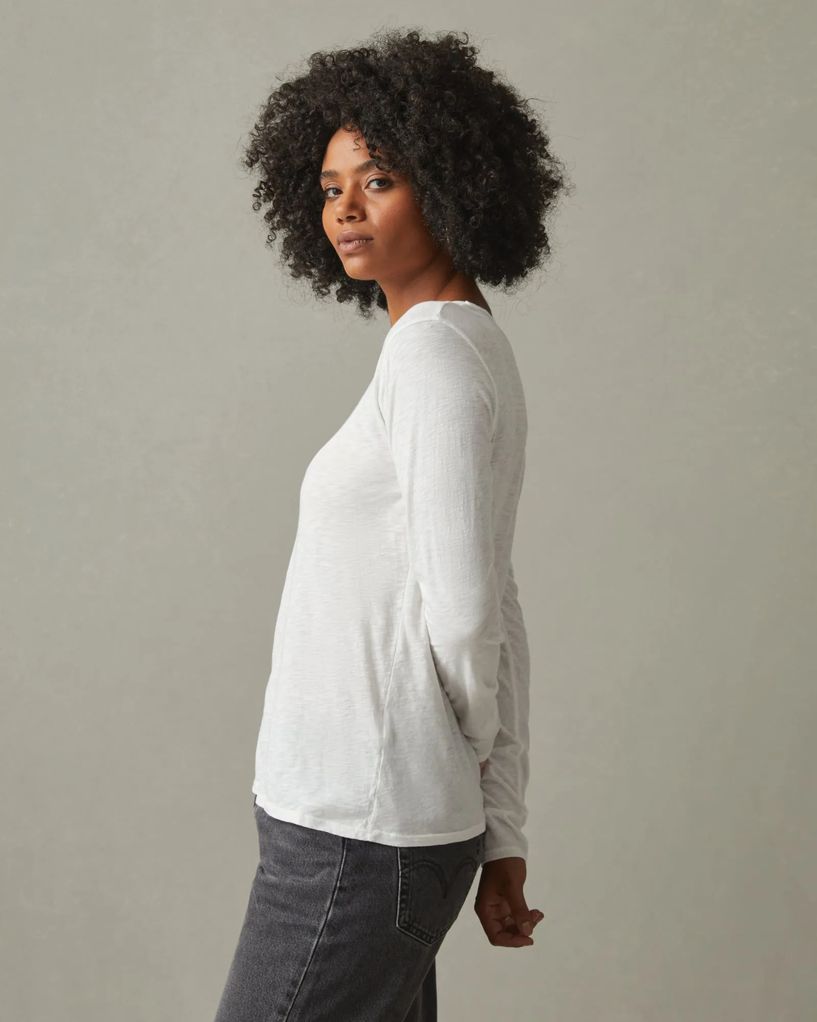 Airy Supima Boxy Long Sleeve Crew - Bone