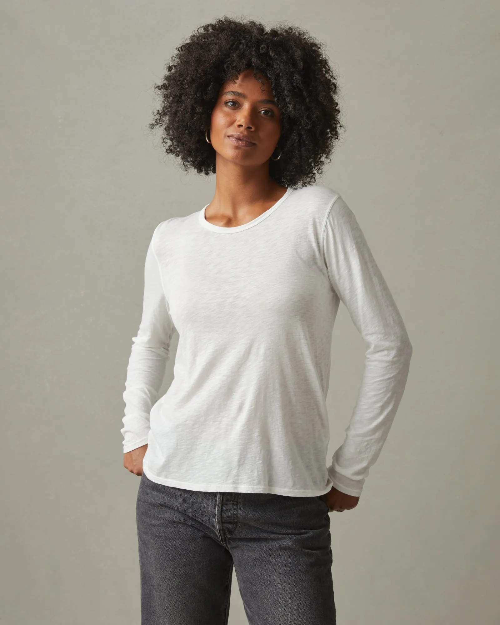 Airy Supima Boxy Long Sleeve Crew - Bone