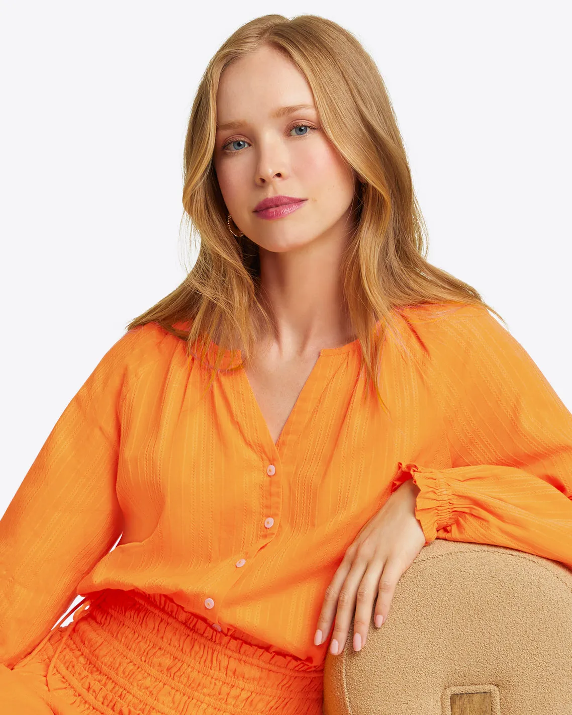 Alexandra Top in Marigold Dobby Stripe