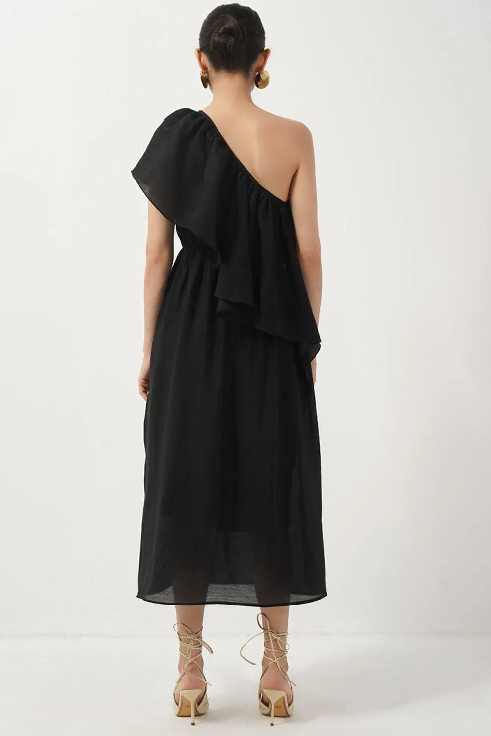 Bailey A-line One Shoulder Silk Midi Dress