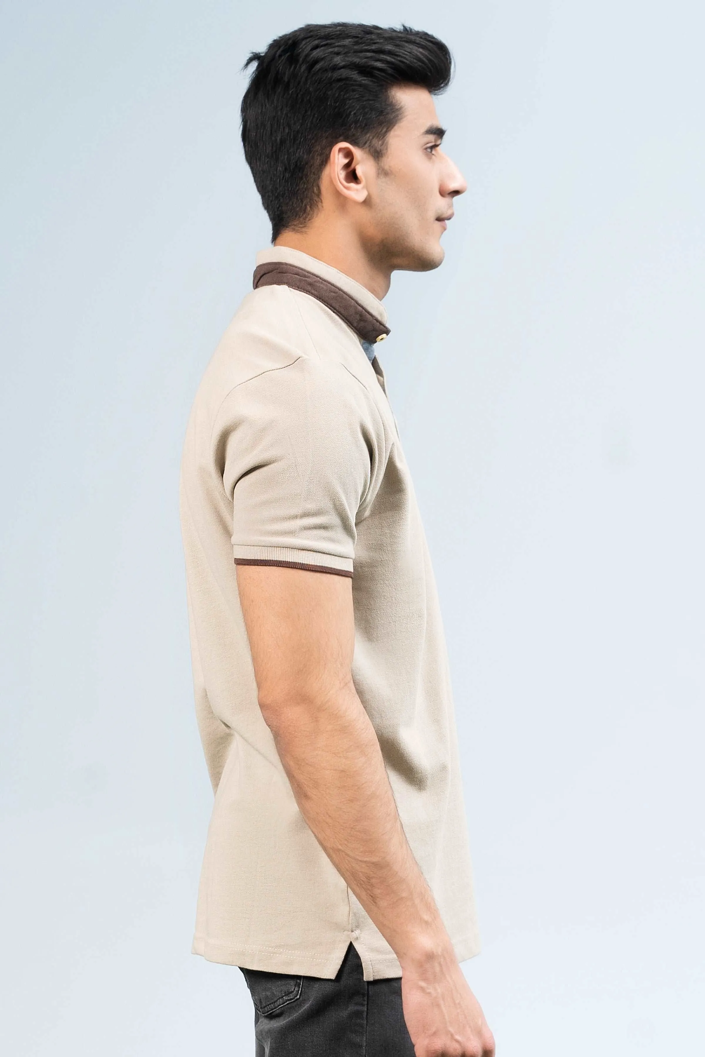 BAN COLLAR POLO LIGHT KHAKI