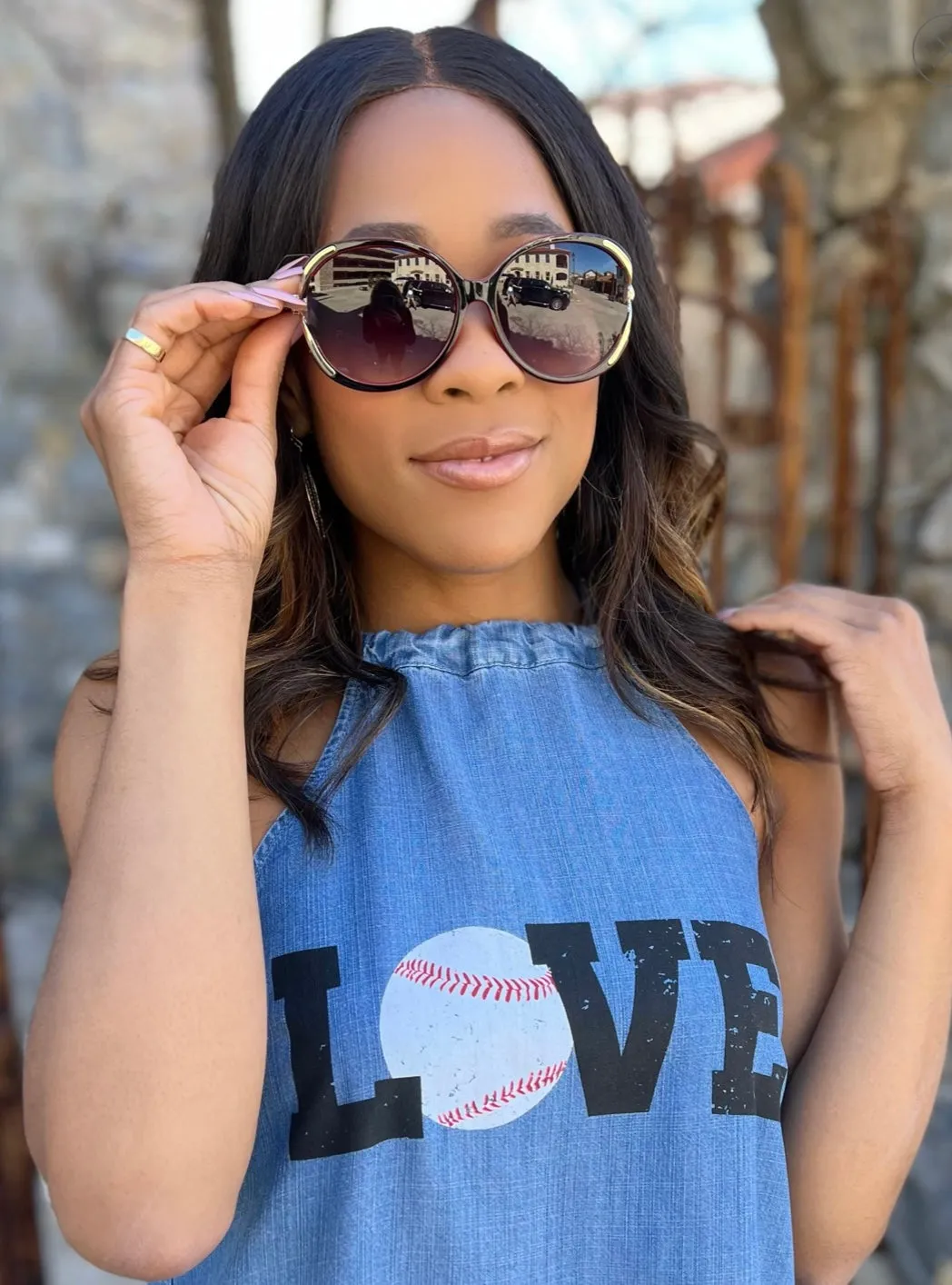 Baseball Chambray Denim Halter Tops