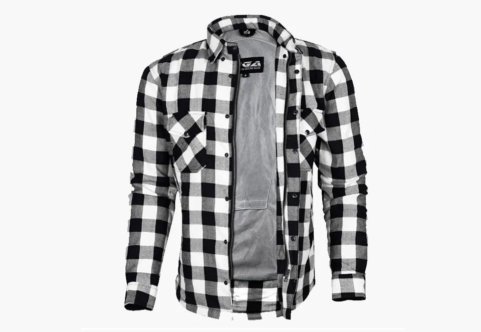 BGA Exo Protective Motorcycle Flannel Shirts White/Black