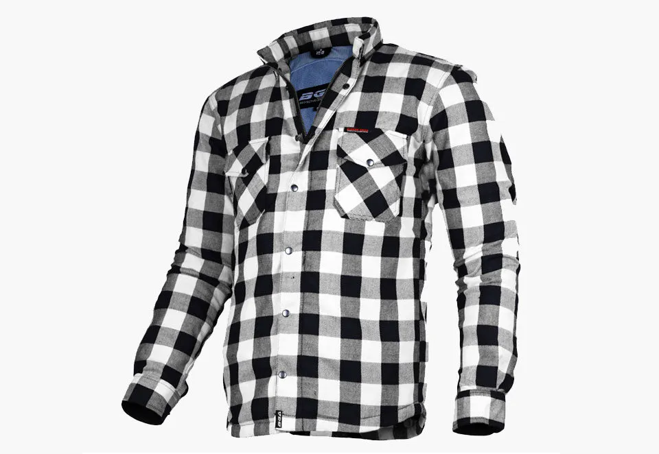 BGA Exo Protective Motorcycle Flannel Shirts White/Black