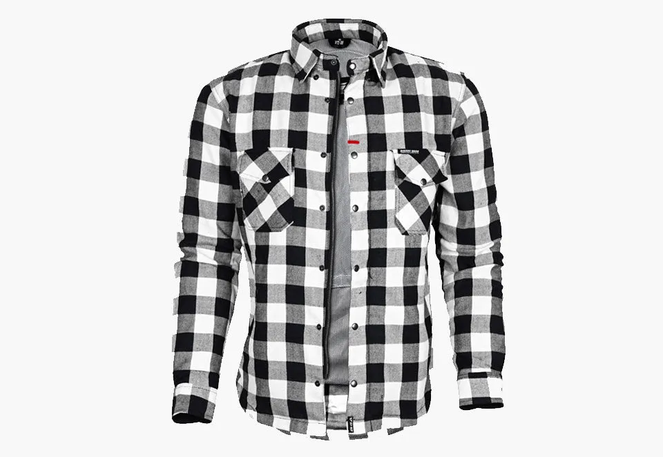 BGA Exo Protective Motorcycle Flannel Shirts White/Black