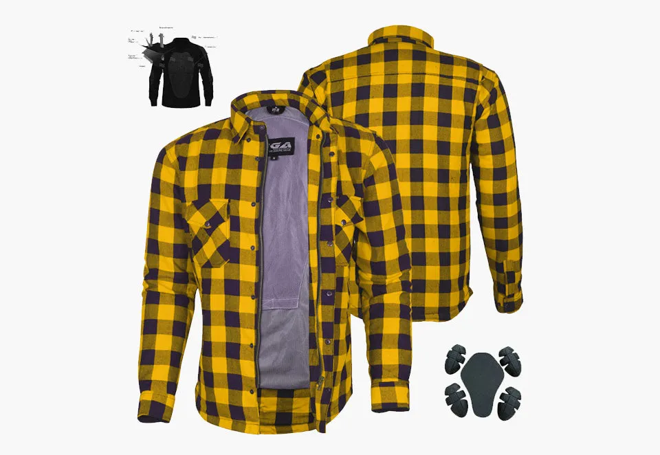 BGA Exo Protective Motorcycle Flannel Shirts Yellow