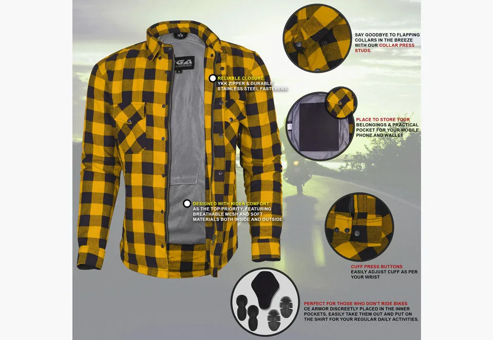 BGA Exo Protective Motorcycle Flannel Shirts Yellow