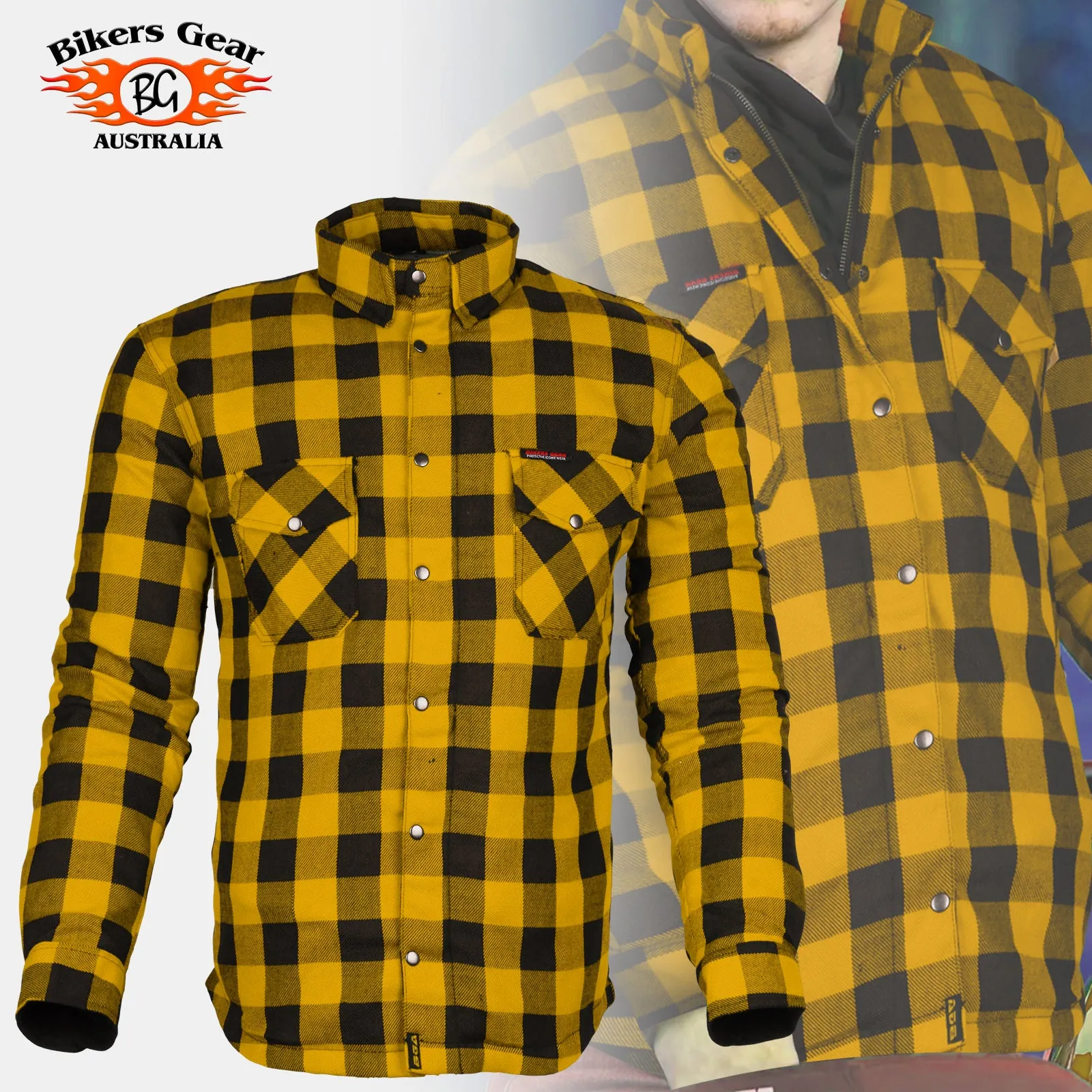 BGA Exo Protective Motorcycle Flannel Shirts Yellow