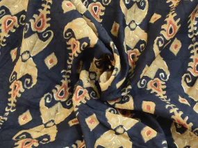 Blue & Cream Traditional Premium Modal Chanderi Silk Fabric