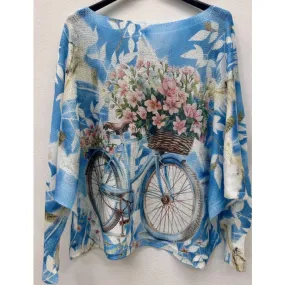 Blue Bicycle Floral Knit Lightweight Sweater