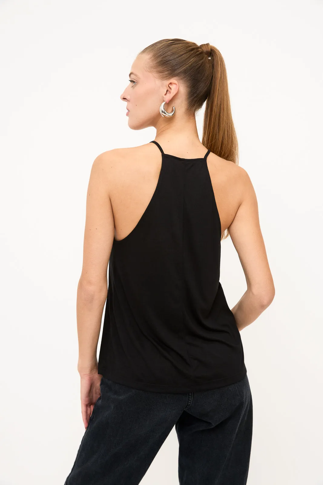 Braille High Neck Tank Top: Black