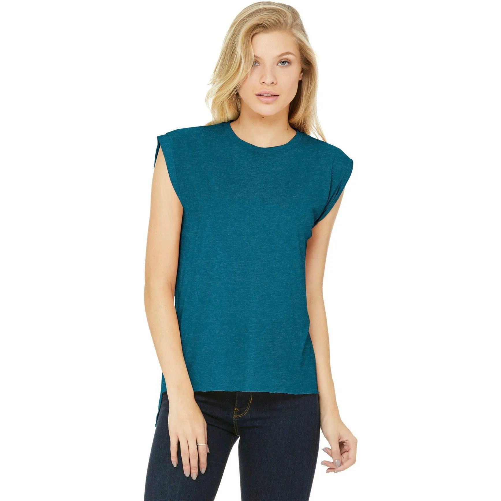 CLOSEOUT - BELLA CANVAS Women's Flowy Muscle Tee With Rolled Cuffs