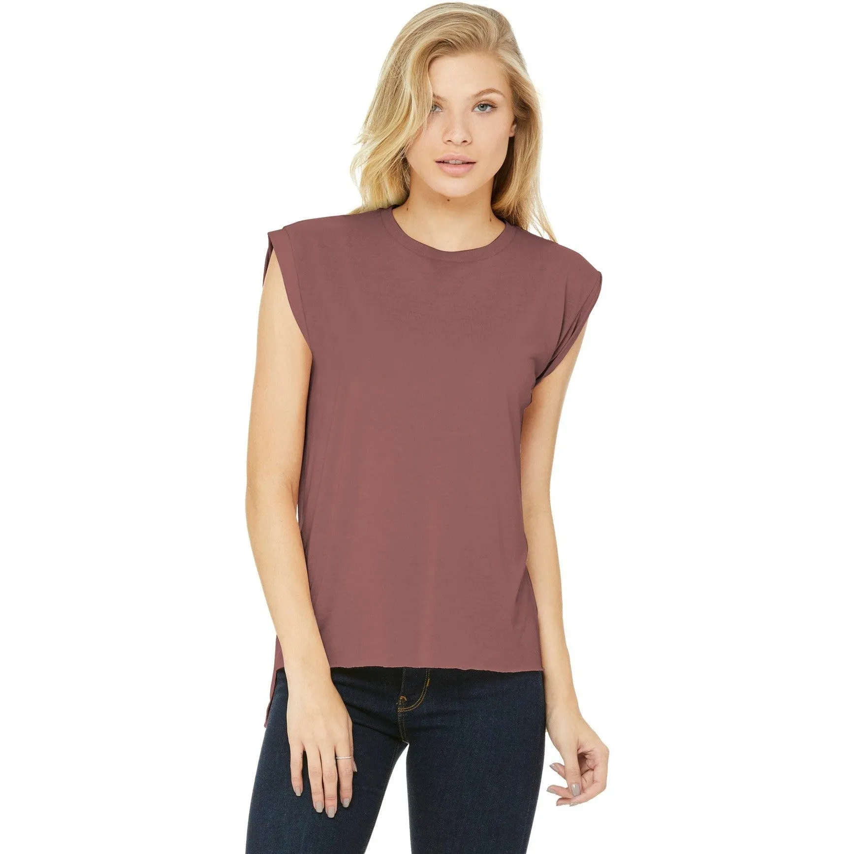 CLOSEOUT - BELLA CANVAS Women's Flowy Muscle Tee With Rolled Cuffs