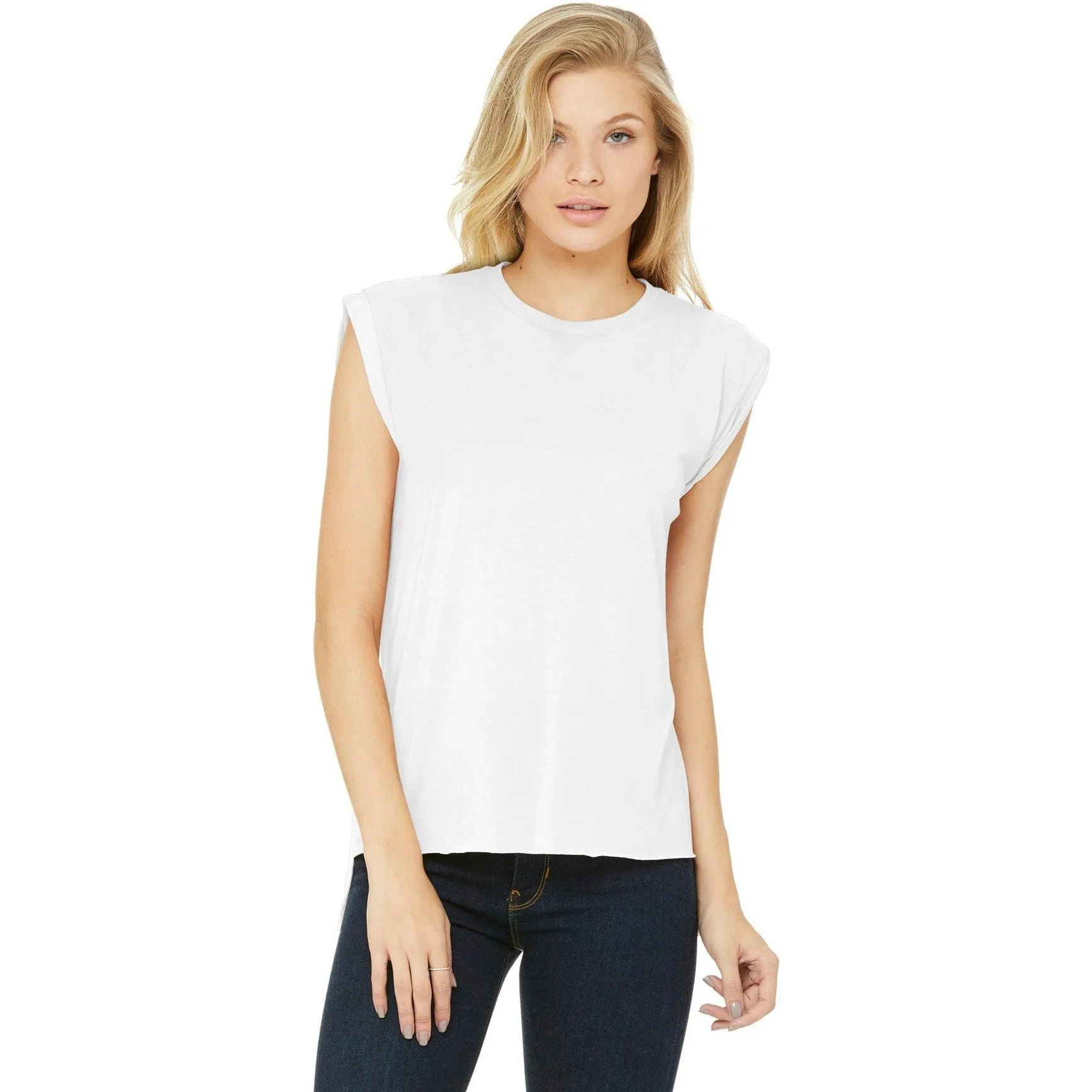 CLOSEOUT - BELLA CANVAS Women's Flowy Muscle Tee With Rolled Cuffs