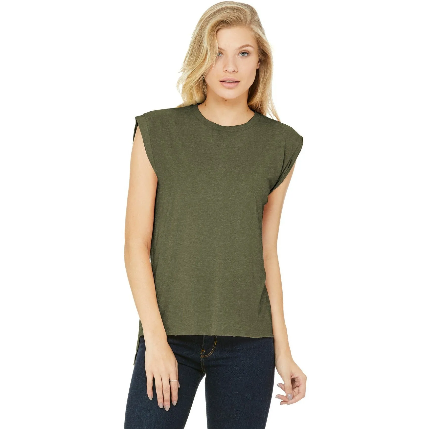 CLOSEOUT - BELLA CANVAS Women's Flowy Muscle Tee With Rolled Cuffs