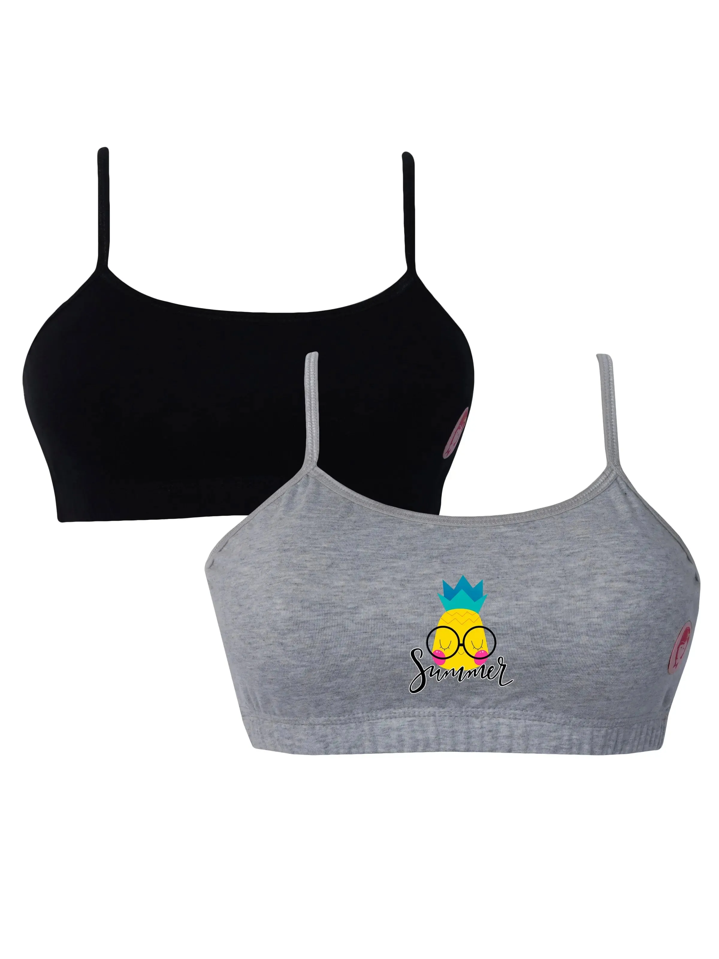 Cotton Sports Bra | Double-Layer Thin Strap | Non-Padded Beginner Bra | Printed & Solid Styles