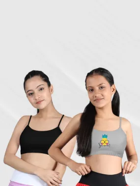 Cotton Sports Bra | Double-Layer Thin Strap | Non-Padded Beginner Bra | Printed & Solid Styles