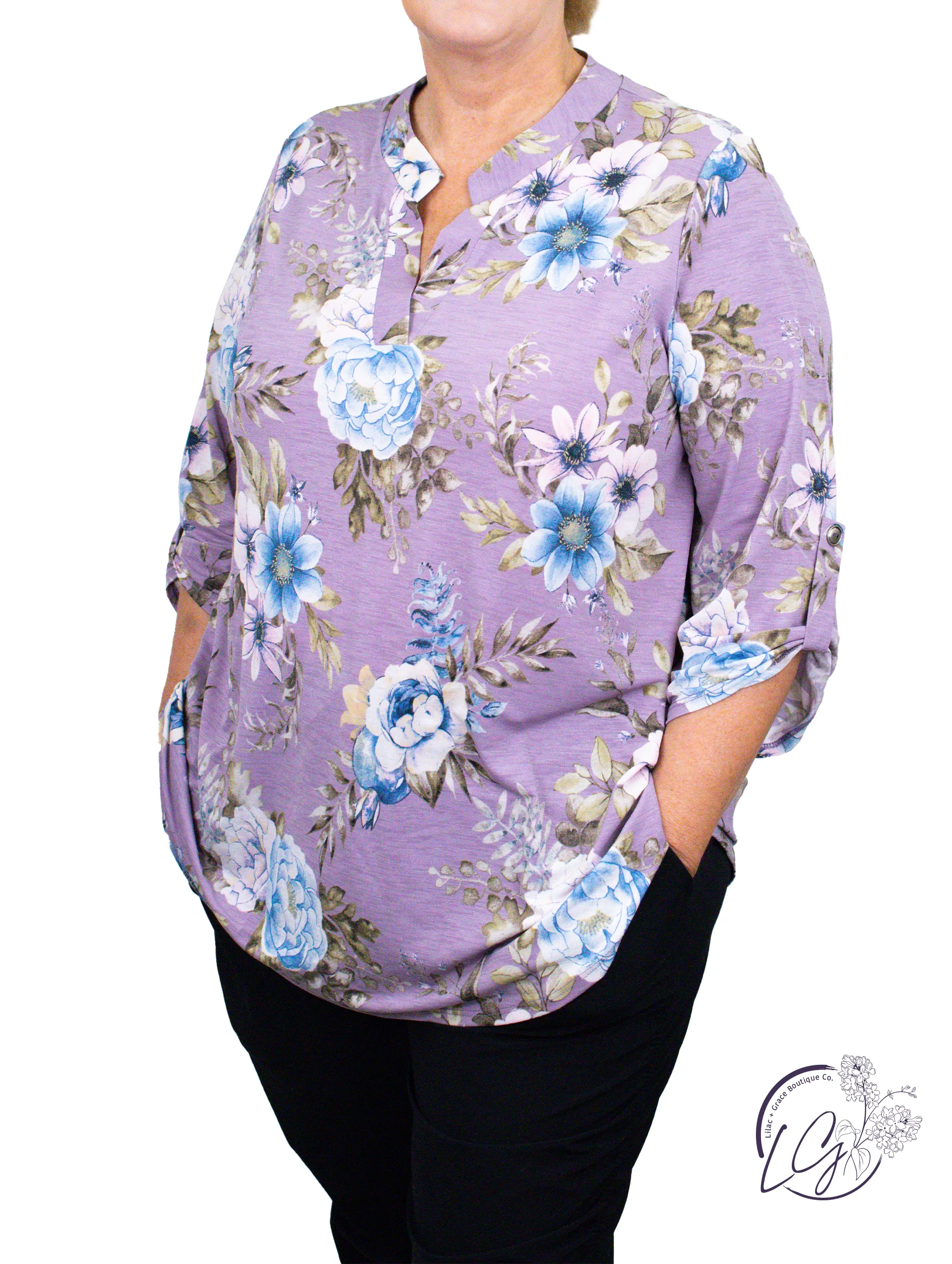 Curvy Lavender Print Lizzy Top