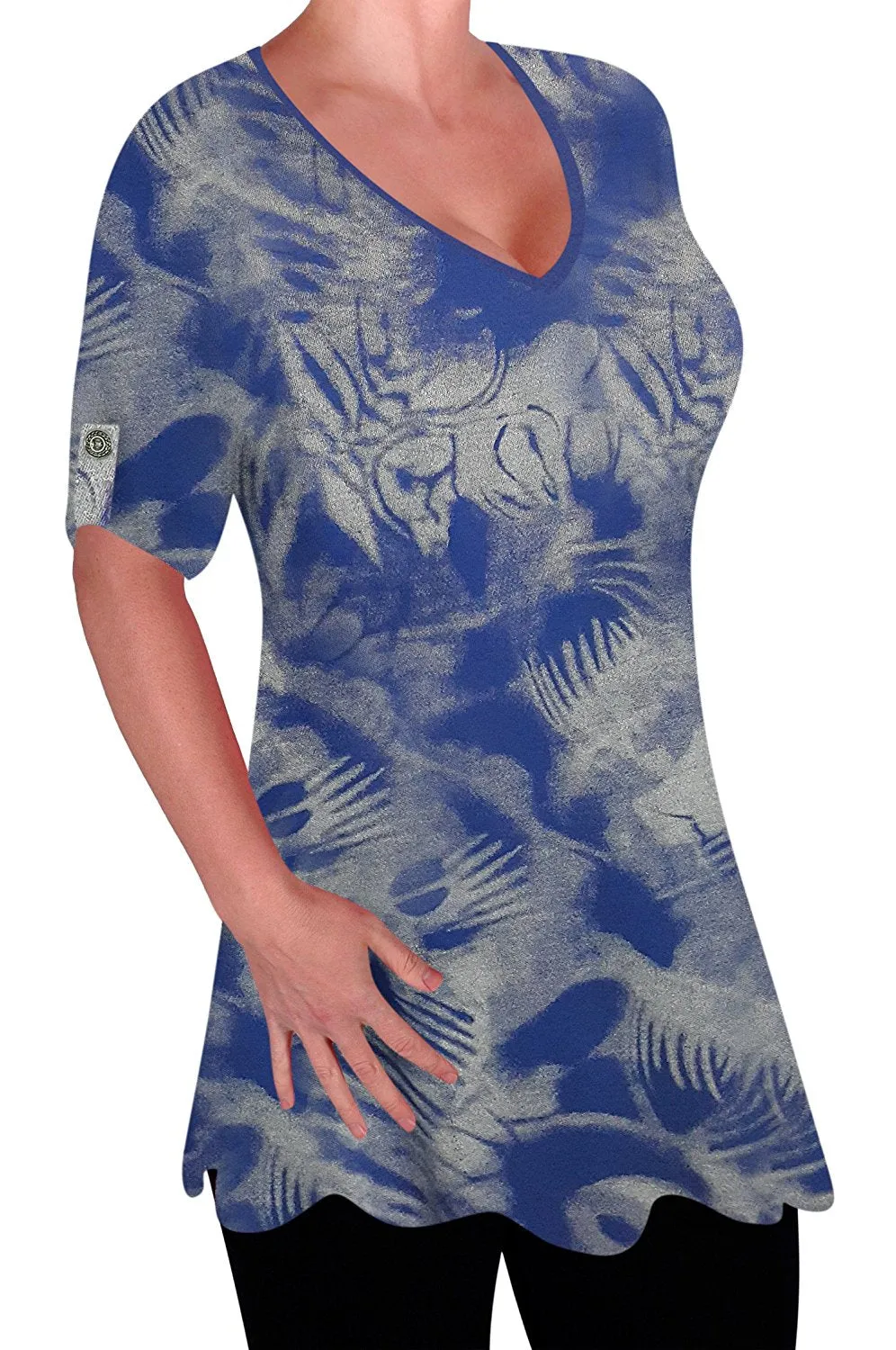 Denver Womens Print V Neck Blouse Tunic Ladies Swing Flared T-Shirt Top