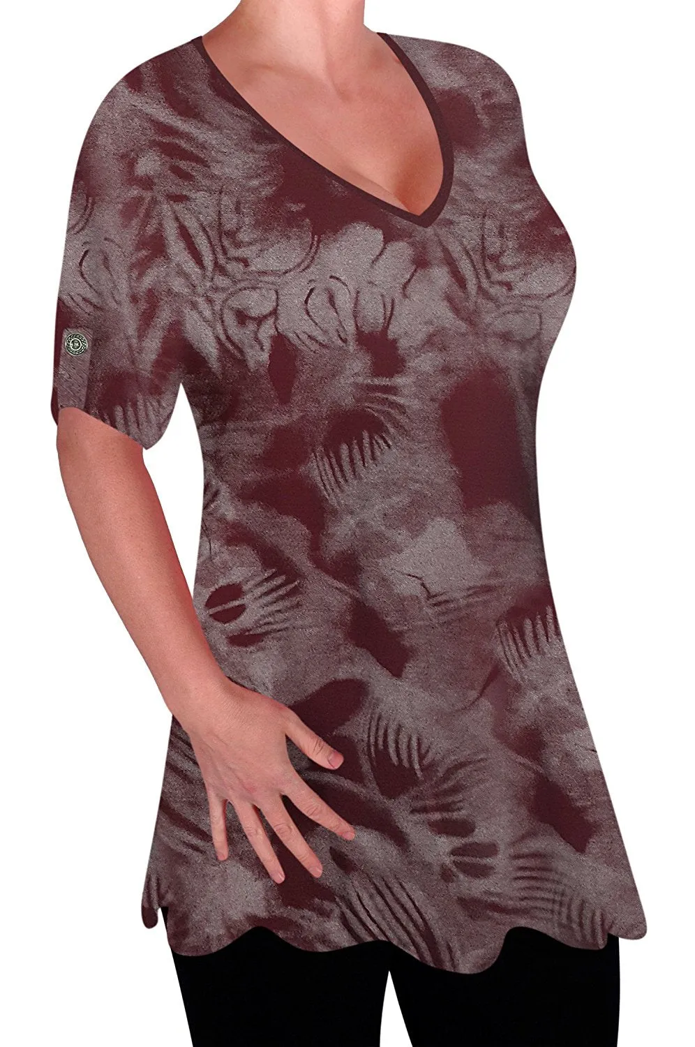 Denver Womens Print V Neck Blouse Tunic Ladies Swing Flared T-Shirt Top