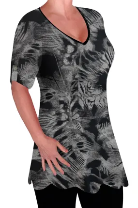 Denver Womens Print V Neck Blouse Tunic Ladies Swing Flared T-Shirt Top