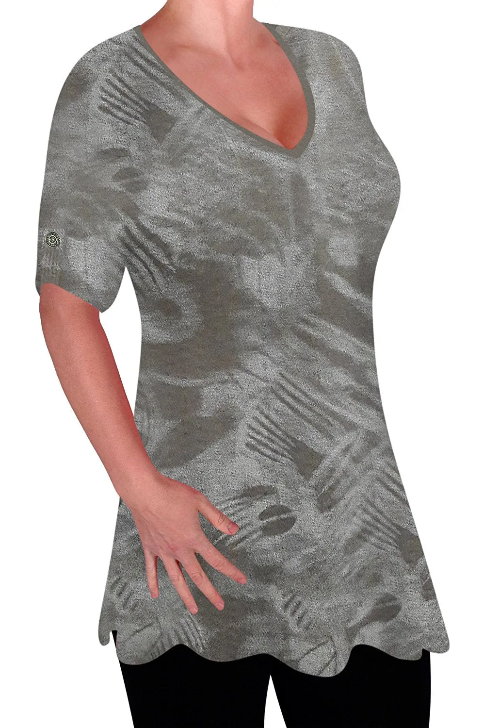 Denver Womens Print V Neck Blouse Tunic Ladies Swing Flared T-Shirt Top