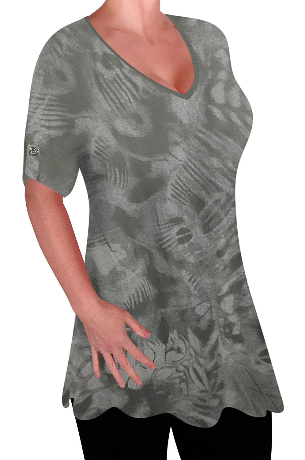 Denver Womens Print V Neck Blouse Tunic Ladies Swing Flared T-Shirt Top