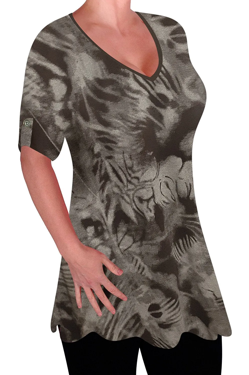 Denver Womens Print V Neck Blouse Tunic Ladies Swing Flared T-Shirt Top