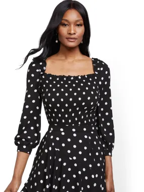 Dot-Print Puff-Sleeve Top