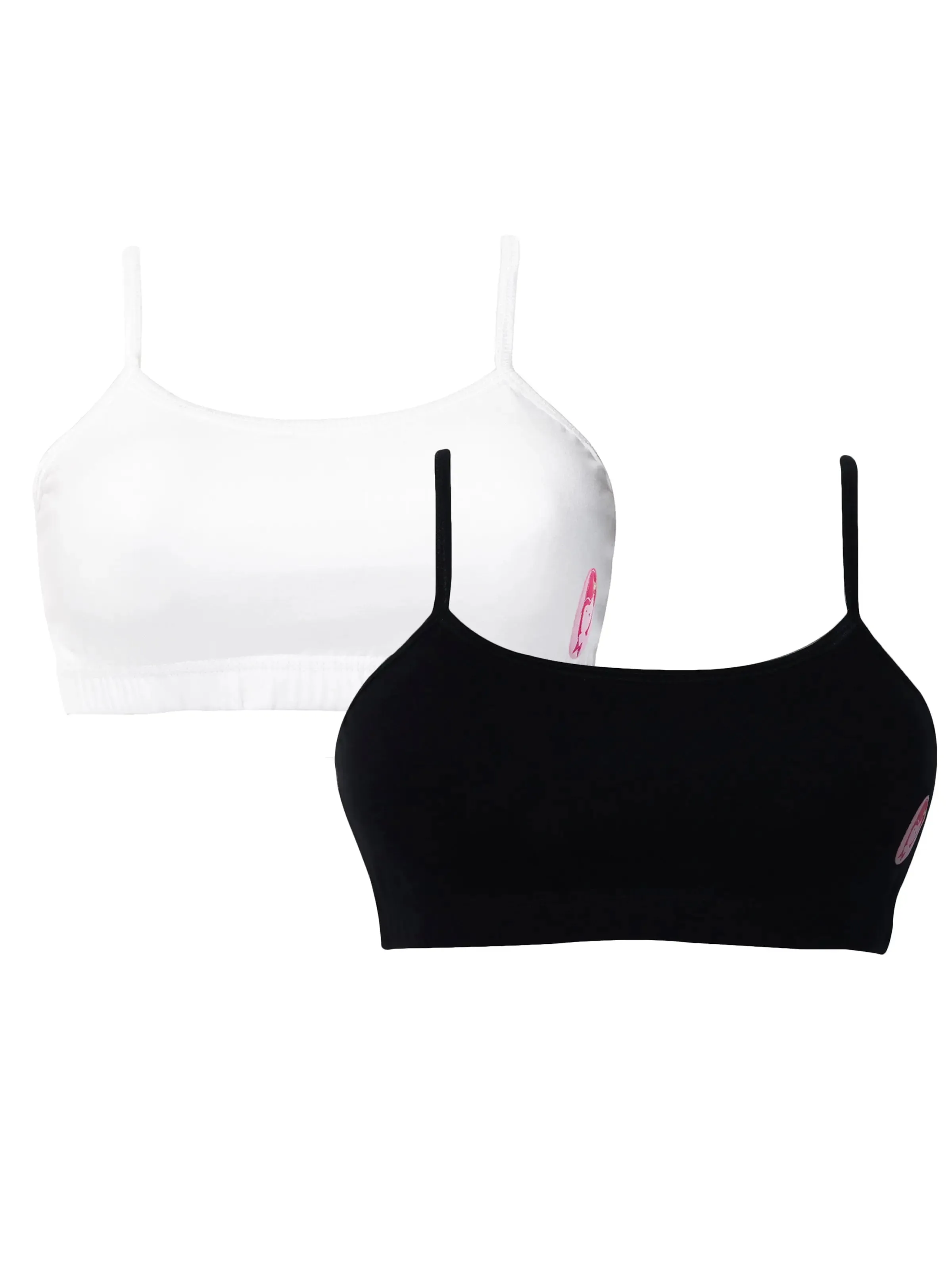 Double-layer Thin Strap Cotton Sports Bra | Non Padded Beginner Bra | Black & White Solid