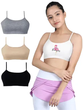 Double-Layer Thin Strap Cotton Sports Bra | Non-Padded Beginner Bra | Printed & Solid Bra