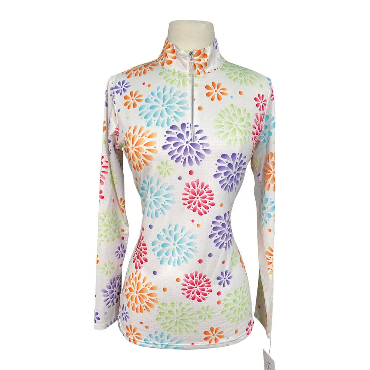 Dover Saddlery 'CoolBlast 100' Sunshirt in White/Rainbow Flowers - Women's XS