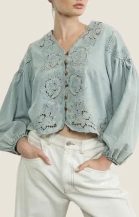 Emerson Light Denim Embroidered Top