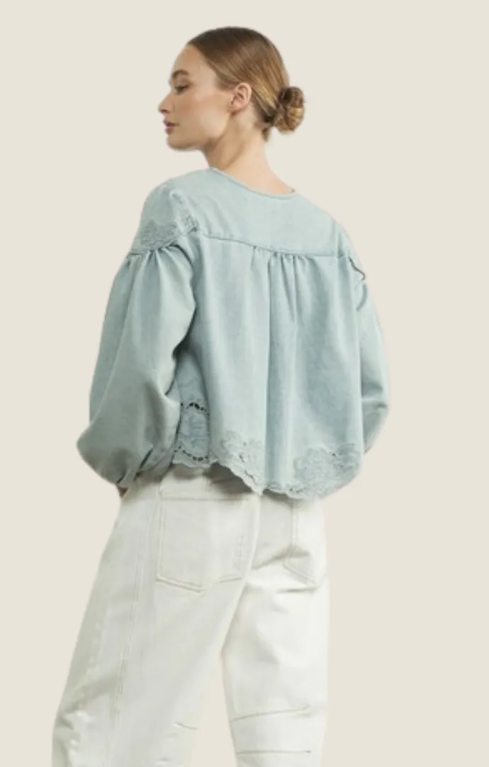 Emerson Light Denim Embroidered Top