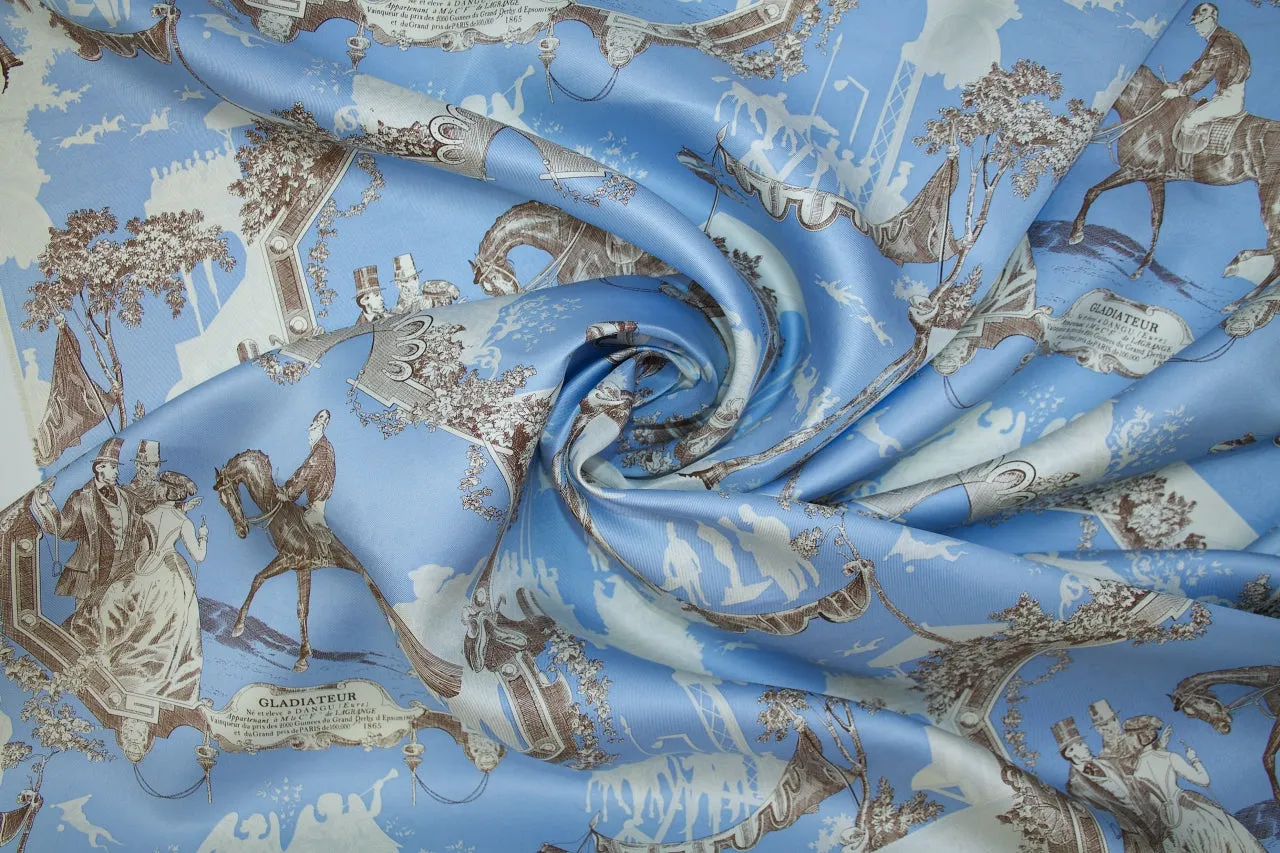 Equestrian Grand Prix Silk Twill - Brown/Blue/Ivory