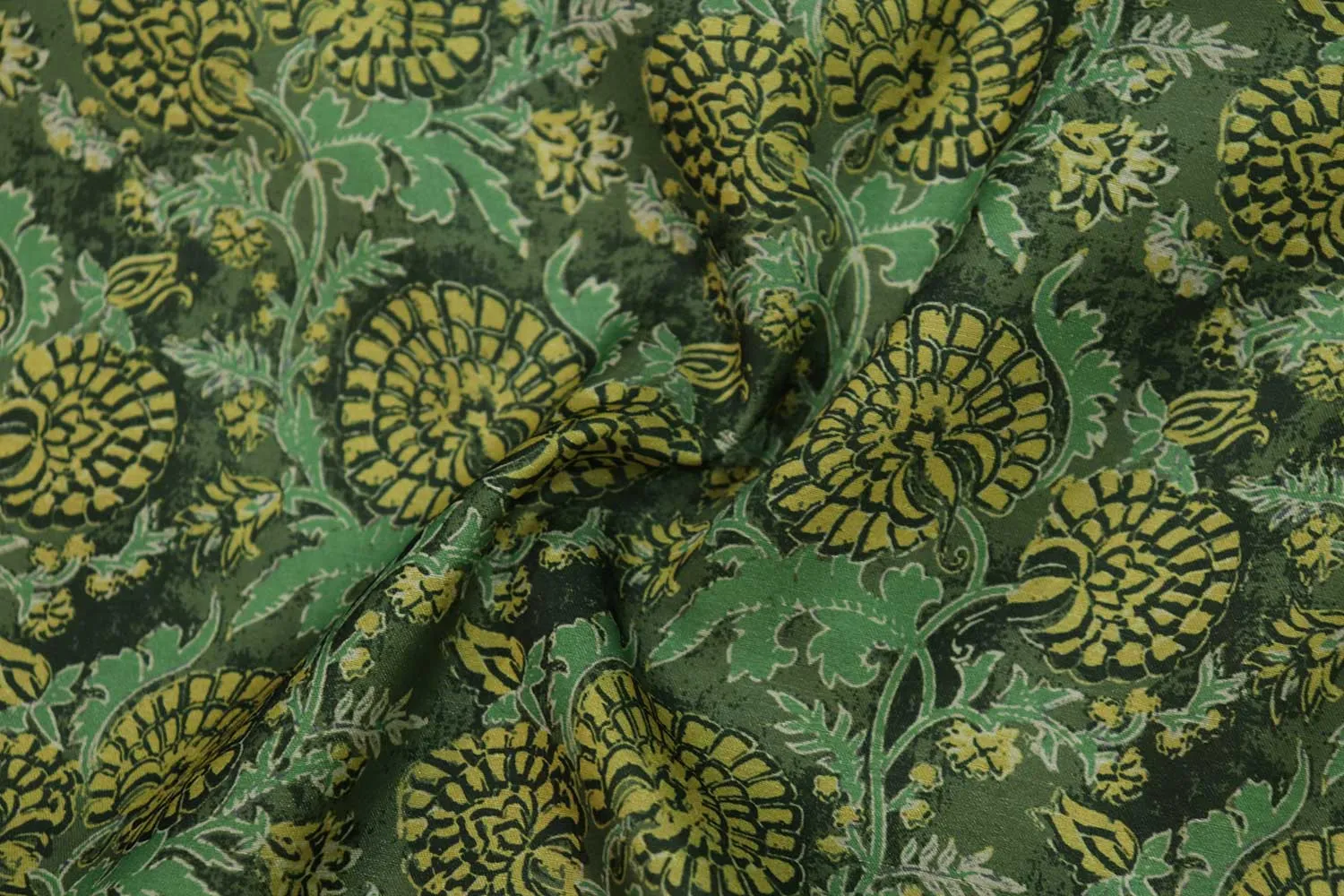 Fern Green Tussar Impressions Fabric