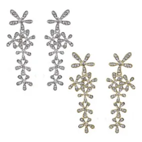 Flower Crystal Drop Chandelier Earrings in Yellow or White Gold