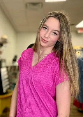 Fuchsia V Neck Top