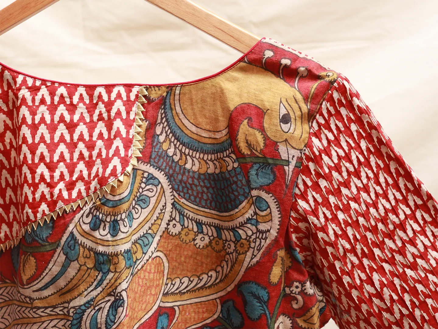 Garnet Red cotton, Kalamkari blouse