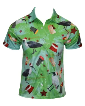 Green Adult Short Sleeve Button Up - Bin Chicken Ugly Christmas