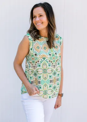 Green Ikat Print Top