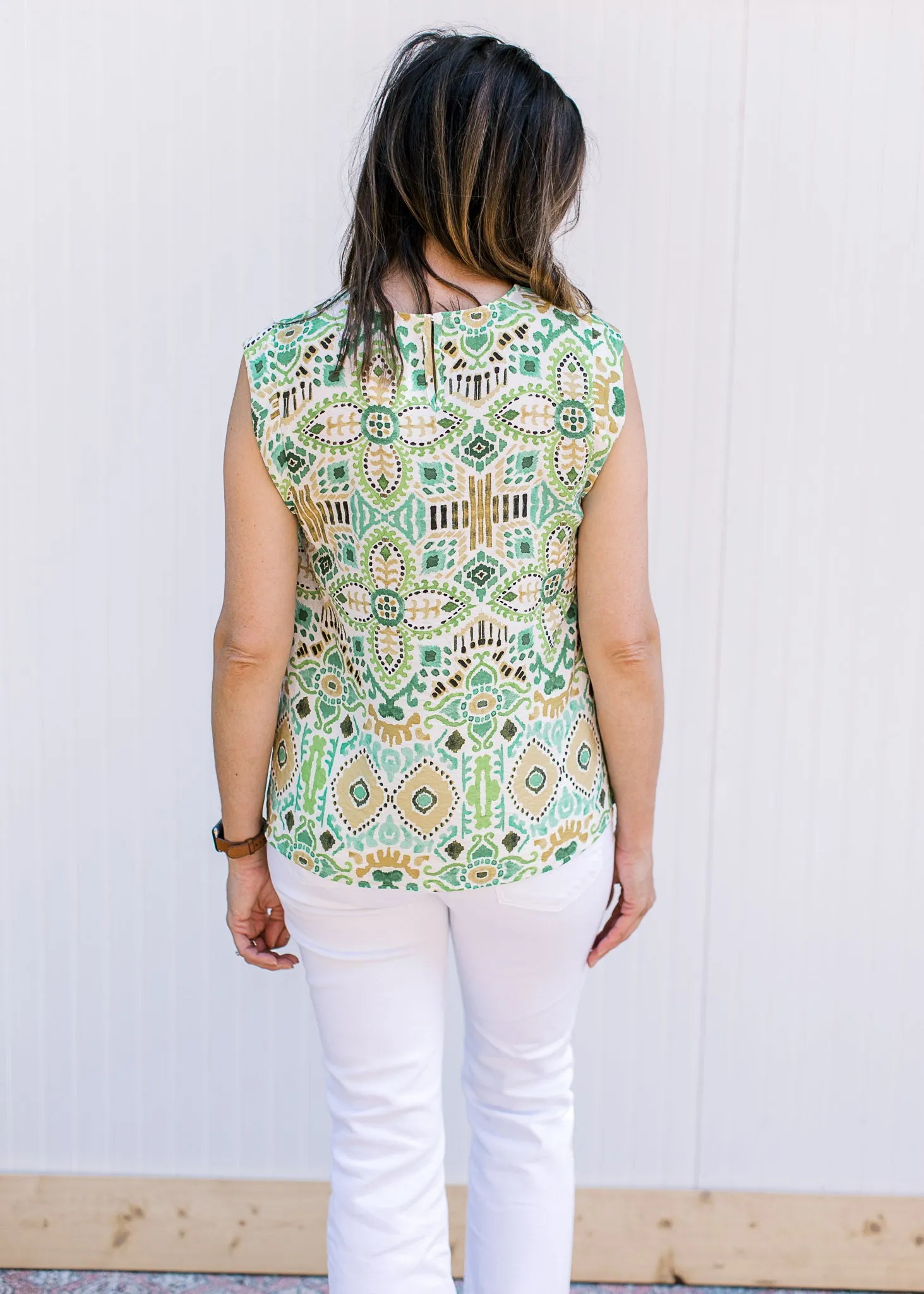 Green Ikat Print Top