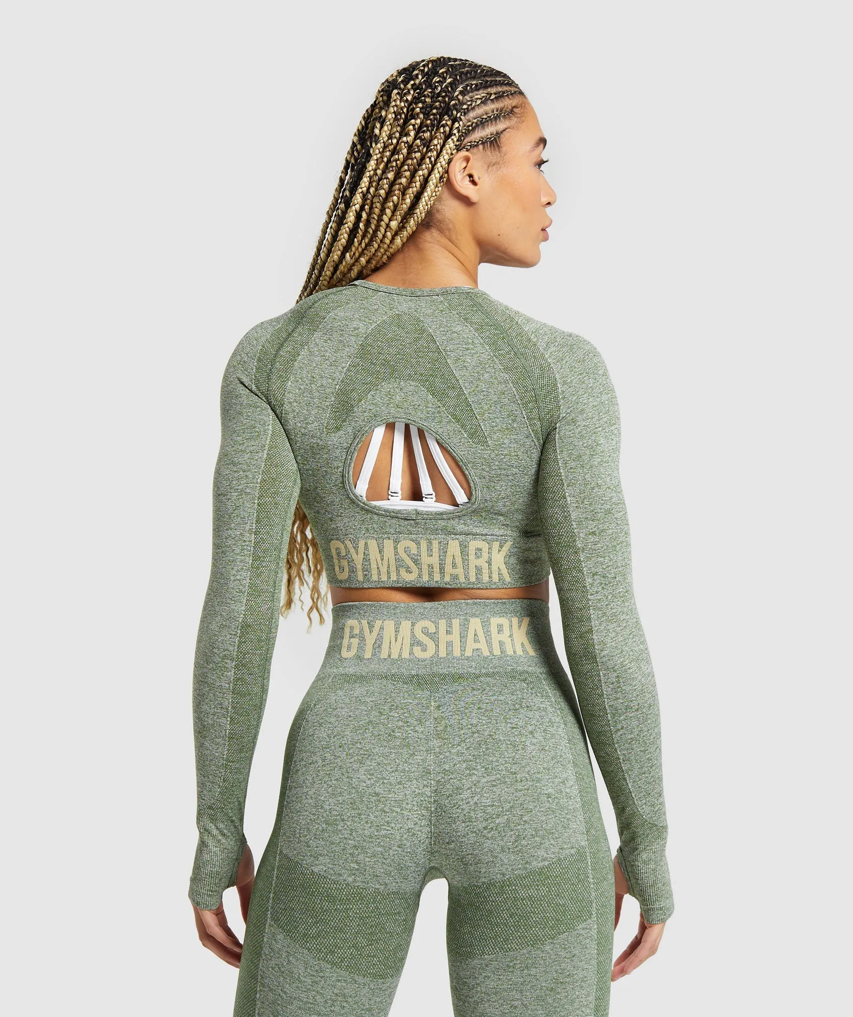 Gymshark Flex Long Sleeve Crop Top - Force Green/Vanilla Beige