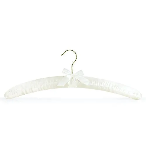 HANGERWORLD 5 Ivory 17inch Satin Padded Cushioned Top Clothes Garment Wedding Bridal Coat Hangers with Gilt Hook