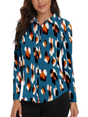 Leopard Print Button-down Long-sleeve Athletic Top for Women