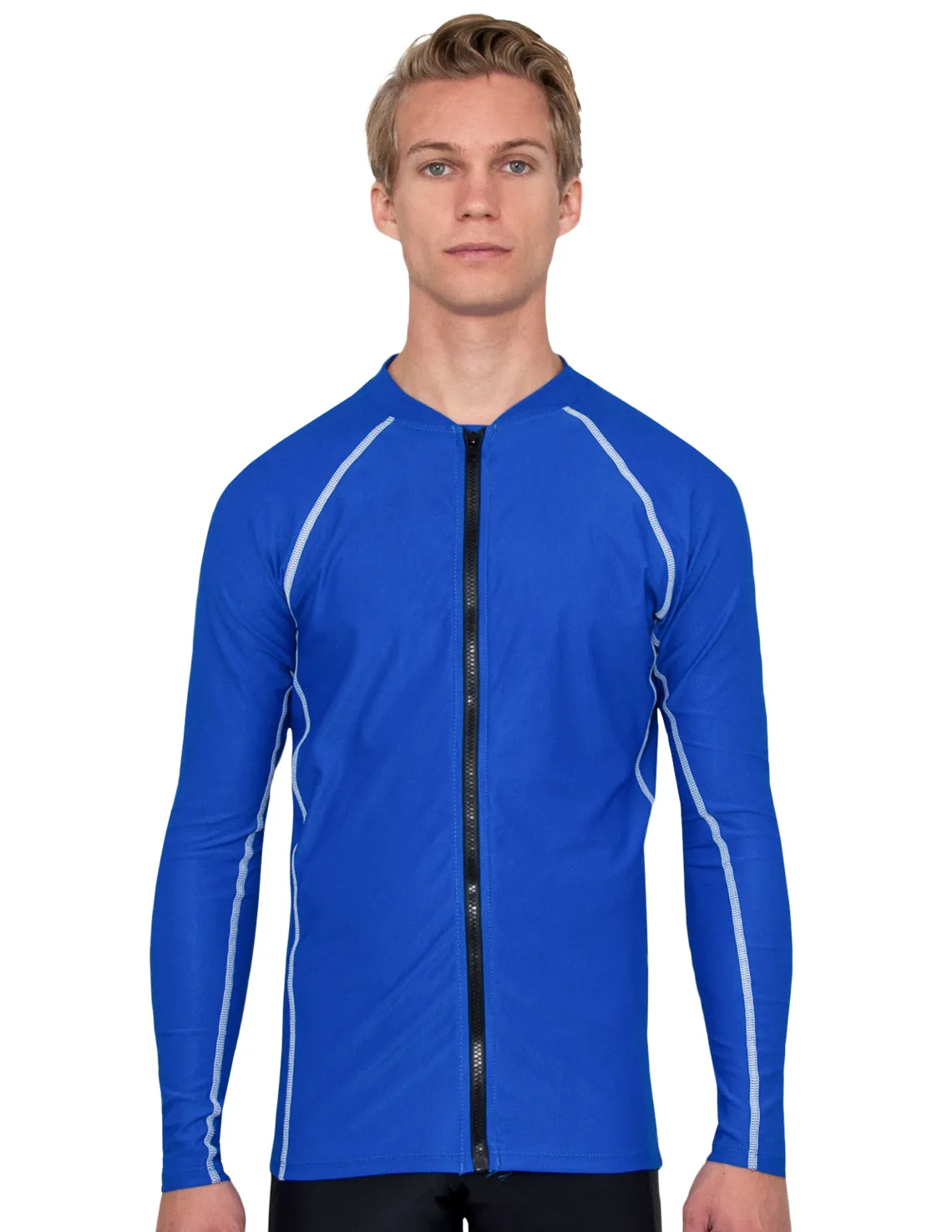 Men's  Chlorine Resistant Long Sleeve Zip Rash Guard - Royal