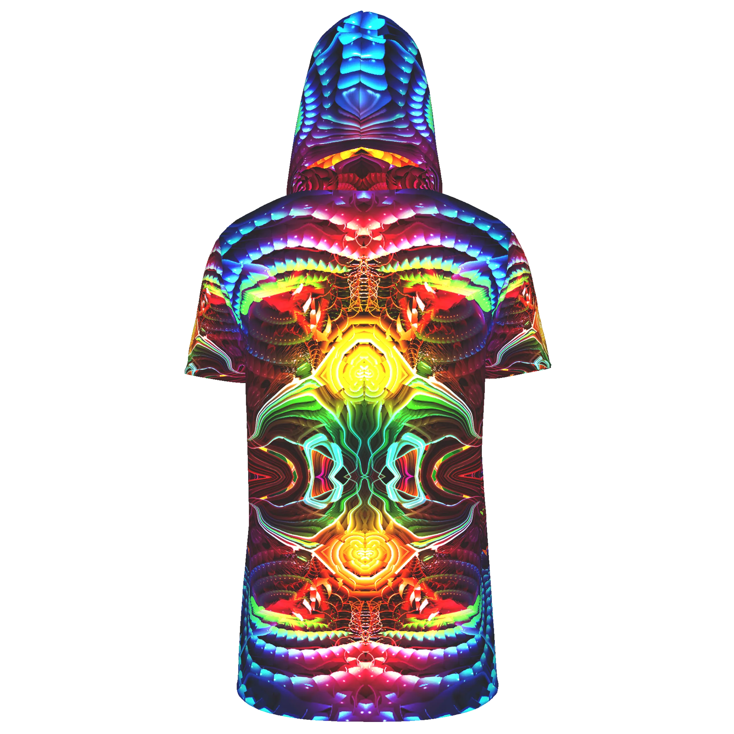 Mens Festival Top | Psy Clothing | Mens Rave Outfit | UV Blacklight Shirt | Psychedelic Shirt | Neck Gaiter and Hood | Fractal - Ninja