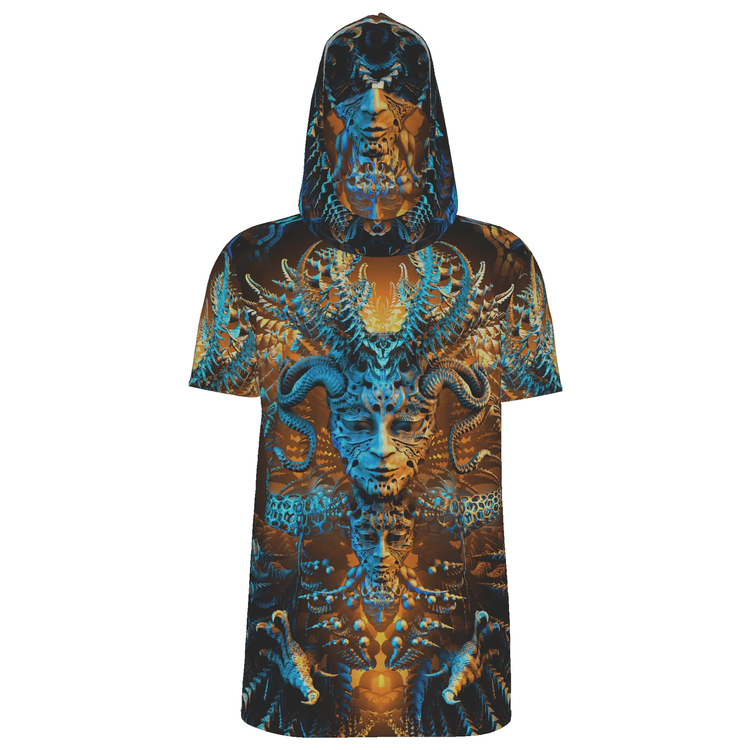 Mens Festival Top | Psy Clothing | Mens Rave Outfit | UV Blacklight Shirt | Psychedelic Shirt | Neck Gaiter and Hood | Gamuyan - Ninja