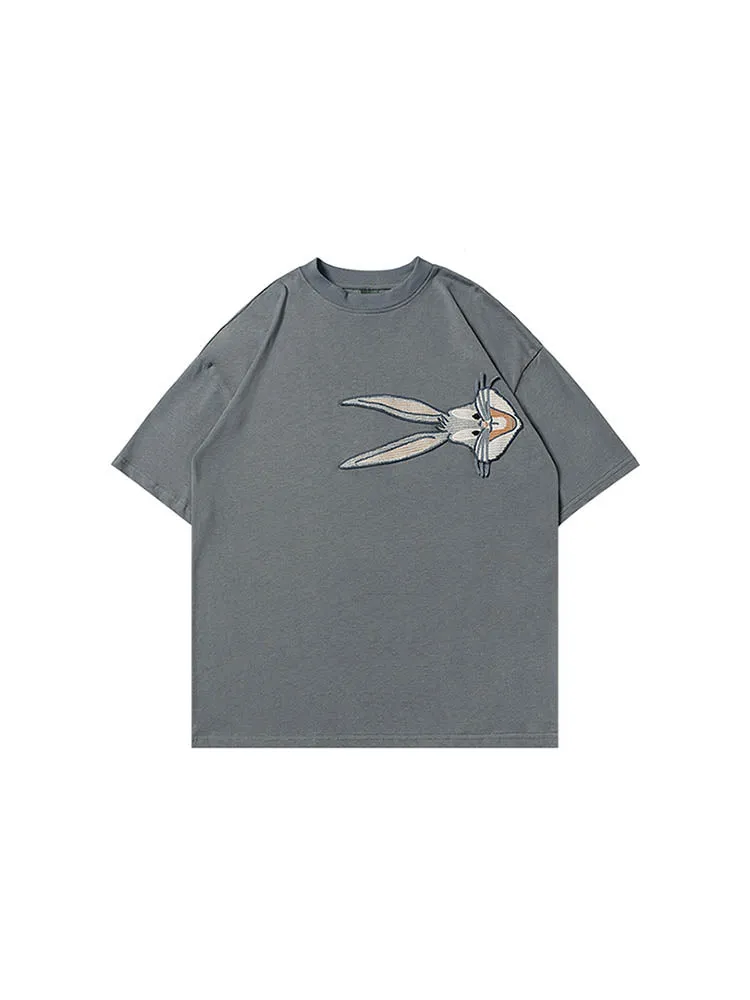 Men'S Flowy Cotton T-Shirts With Rabbit Embroidery